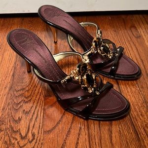 Giuseppe Zanotti Design Brown Leather & Tortoise Jeweled Cutout Sandals Size 37